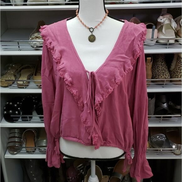 Umgee Tops - UMGEE Pink Crossbody Ruffle Top